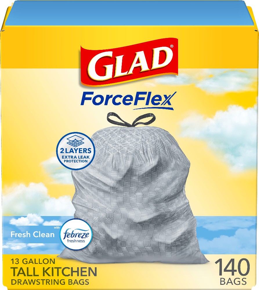 ForceFlex 13-Gallon Febreze Fresh Clean White Indoor Plastic Kitchen Drawstring Trash Bag 140 -Count