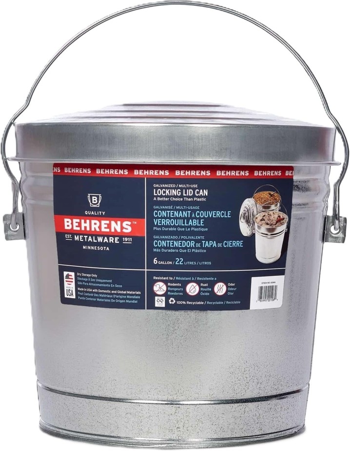 6106K 6-Gallon Galvanized Steel Locking Lid Trash Can for Indoor and Outdoor Use