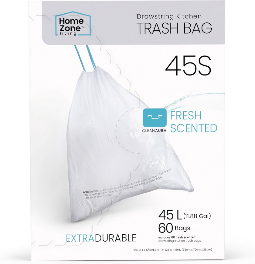 Essential 12-Gallon Fresh White Indoor Plastic Can Drawstring Trash Bag 60 -Count