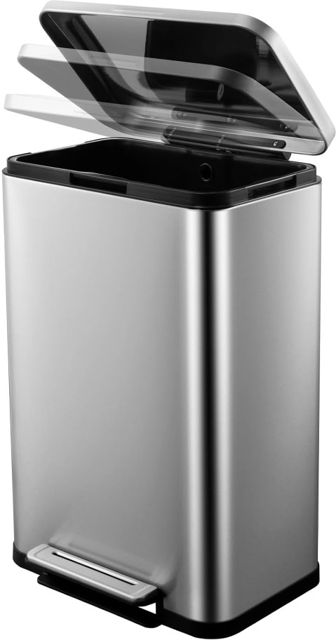 13 Gallon Tall Kitchen Garbage Can Hands-Free Stainless Steel Trash Can