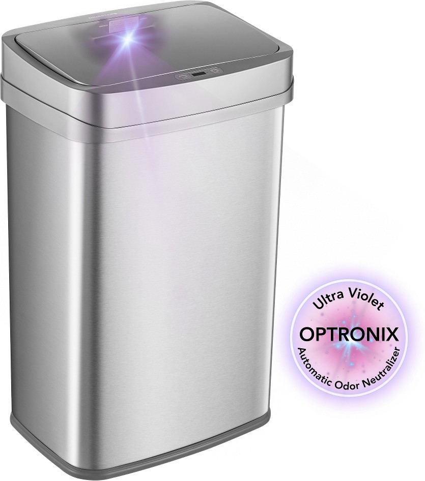 50 Liter Silver Steel Indoor/Outdoor Kitchen Hinged Lid Trash Can