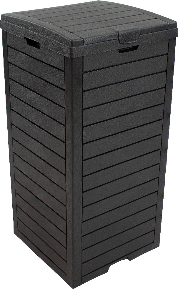 Sunnydaze 39-Gallon Patio Trash Can with Lid - Outdoor Garbage Can with Built-In Drip Tray - Weather-Resistant Resin - Black