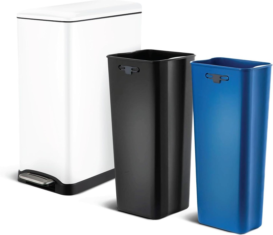 13 Gallon White Steel Indoor Kitchen Step Trash Can