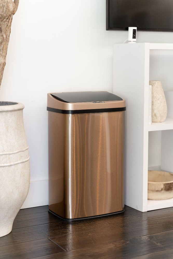 50 Liter Gold Steel Indoor/Outdoor Kitchen Hinged Lid Trash Can