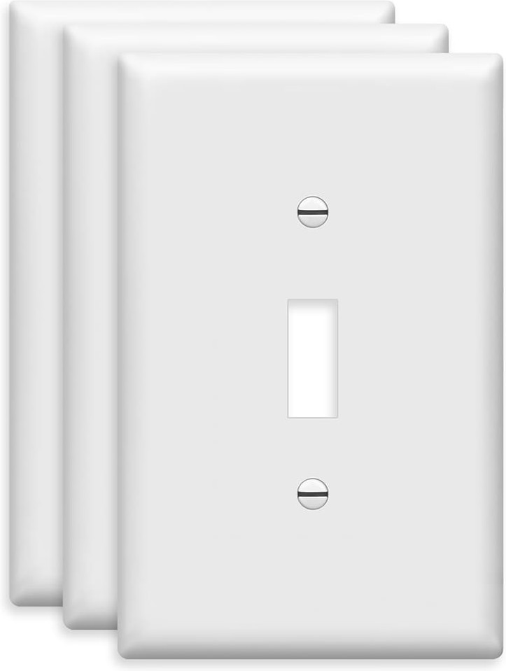 1 -Gang Standard Size White Polycarbonate Indoor Toggle Wall Plate 3 -Pack