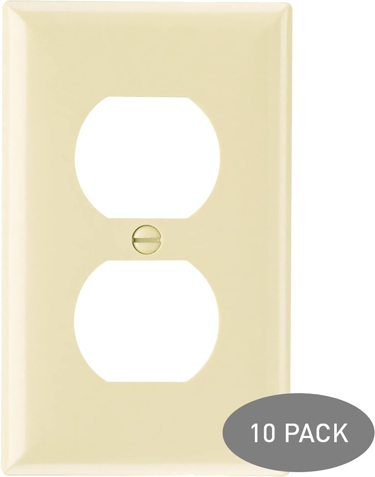 Pass Seymour 1 -Gang Standard Size Ivory Plastic Indoor Duplex Wall Plate 10 -Pack