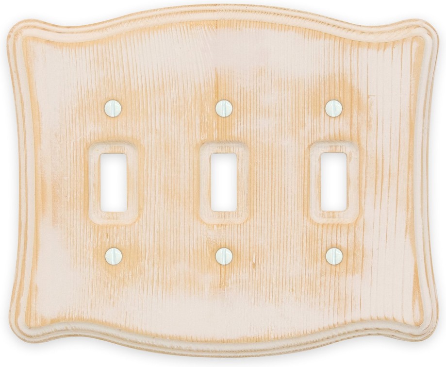 3 -Gang Standard Size Distressed White Wood Indoor Toggle Wall Plate