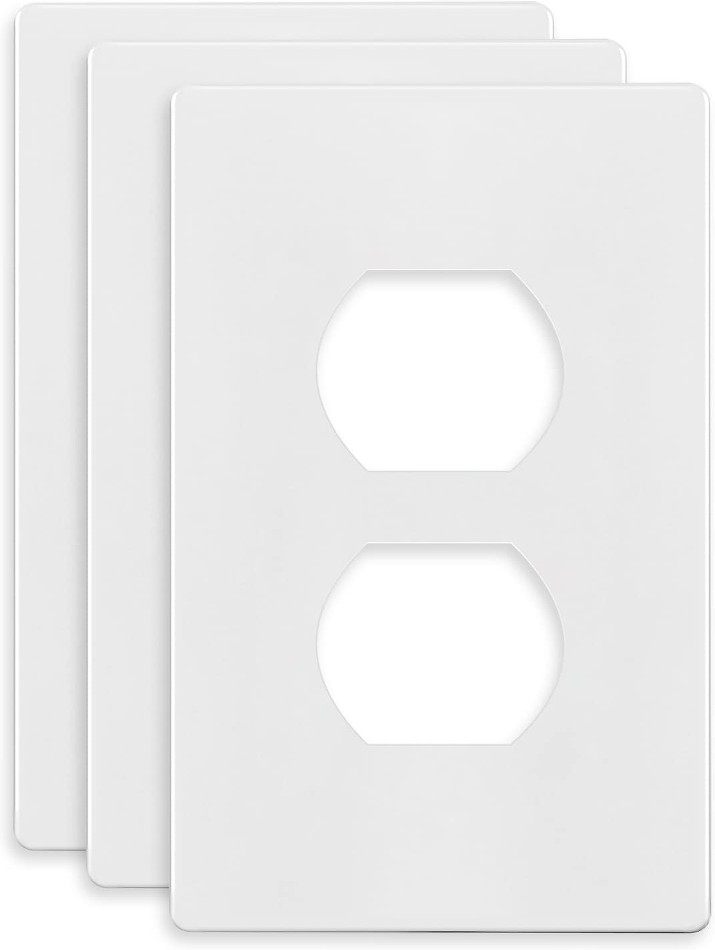 1 -Gang Standard Size White Polycarbonate Indoor Screwless Duplex Wall Plate 3 -Pack