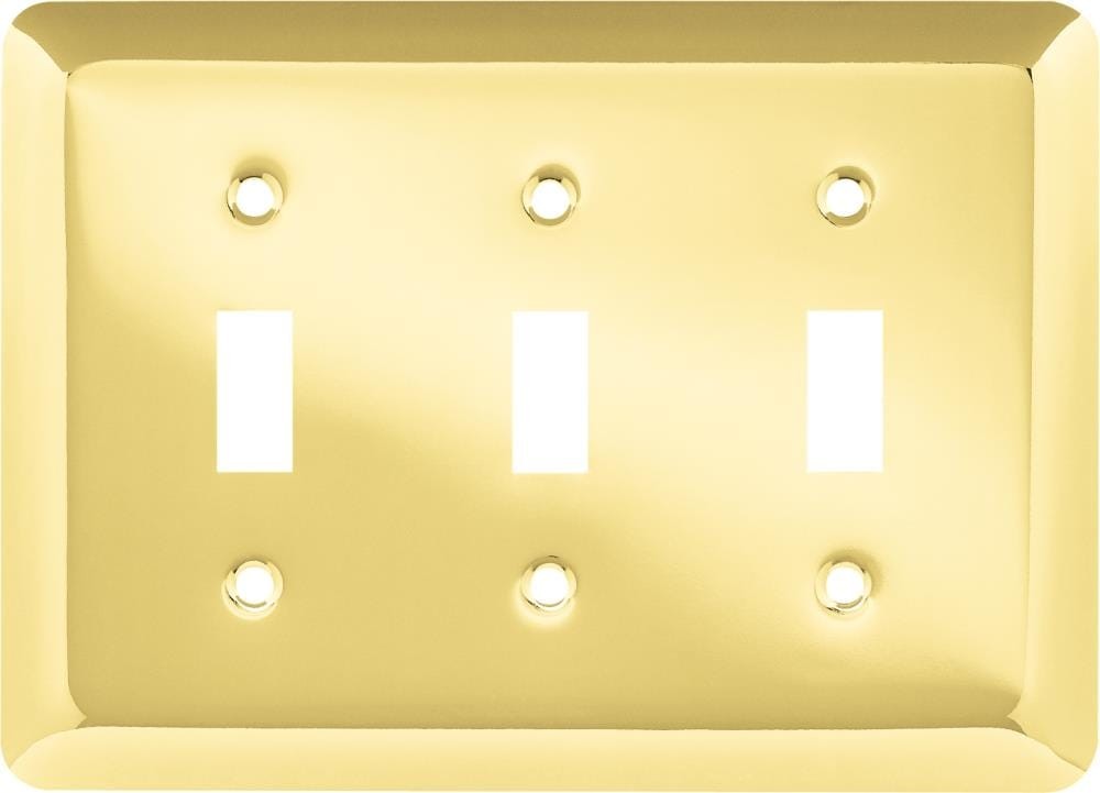 Brainerd Stamped Round 3 -Gang Standard Size Polished brass Steel Indoor Toggle Wall Plate