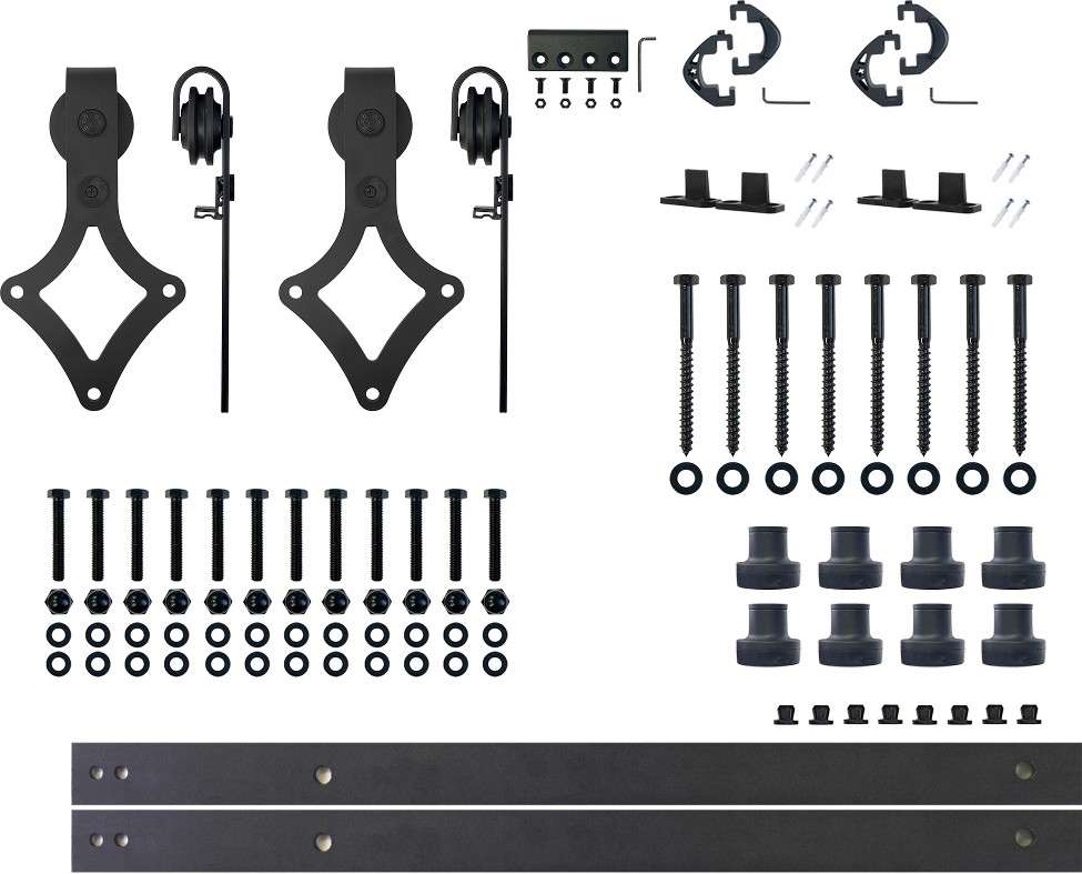 120-in Rustic black Black Indoor Diamond Double Barn door hardware kit
