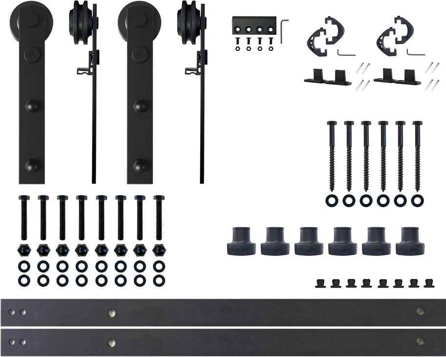 108-in Rustic black Black Indoor I-strap Double Barn door hardware kit