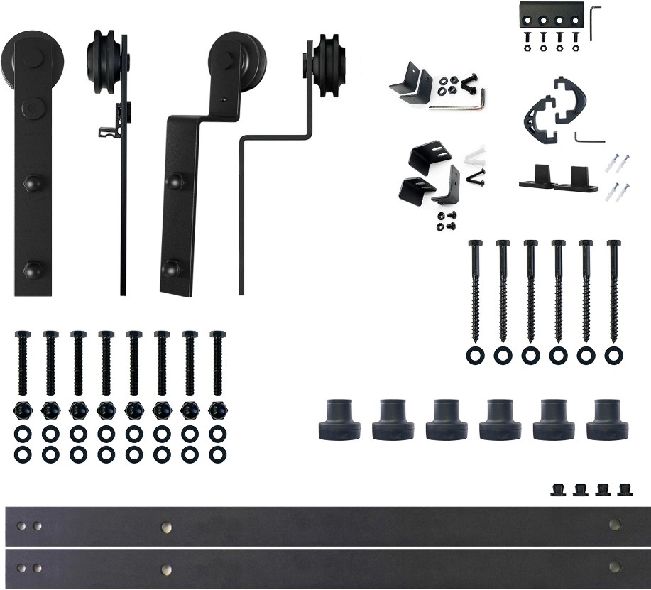 108-in Rustic black Black Indoor I-strap Double bypass Barn door hardware kit