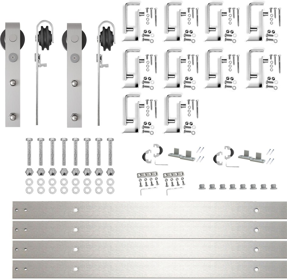 156-in Brushed Brushed Nickel Indoor J-strap Double bypass Barn door hardware kit
