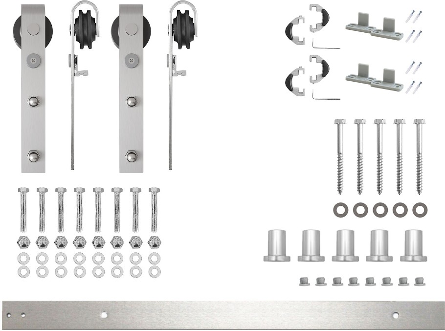 84-in Brushed Brushed Nickel Indoor J-strap Double Barn door hardware kit