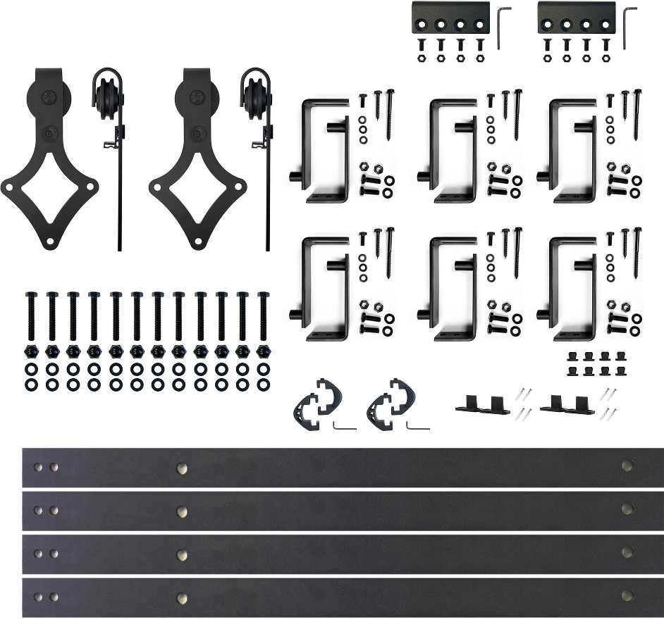108-in Rustic black Black Indoor Diamond Double bypass Barn door hardware kit