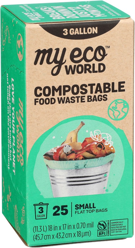 Compostable Plant Basedd 3-Gallon Green Indoor PBAT (Polybutylene Adipate Terephthalate) Kitchen Trash Bag 25 -Count