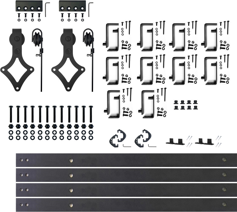 144-in Rustic black Black Indoor Diamond Double bypass Barn door hardware kit