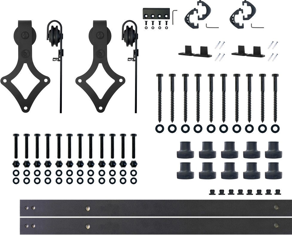 144-in Rustic black Black Indoor Diamond Double Barn door hardware kit