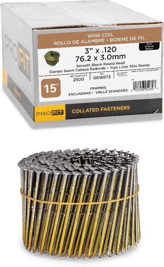 3-in x 0.12-in 15 -Degree 10d Bright Smooth Shank Collated Framing nails ( 2500 -Per Box )