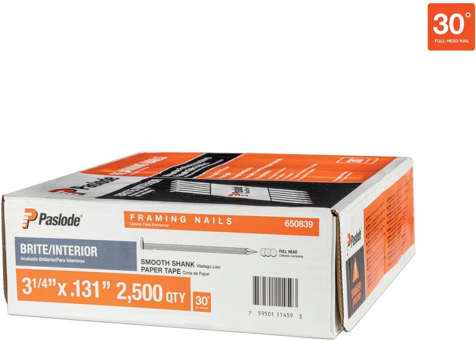 3-1/4-in x 0.131-in 30 -Degree 12d Brite Smooth Shank Collated Framing nails ( 2500 -Per Box )