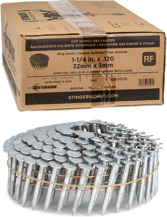 1-1/4-in 15 -Degree Ring Shank Galvanized Collated Coil Roofing Nails 7200 -Per Box