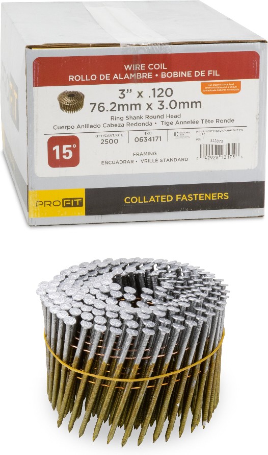 3-in x 0.12-in 15 -Degree 12d Hot-dipped galvanized Ring Shank Collated Framing nails ( 2500 -Per Box )