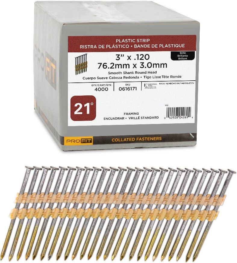 3-in x 0.12-in 21 -Degree 10d Bright Smooth Shank Collated Framing nails ( 4000 -Per Box )