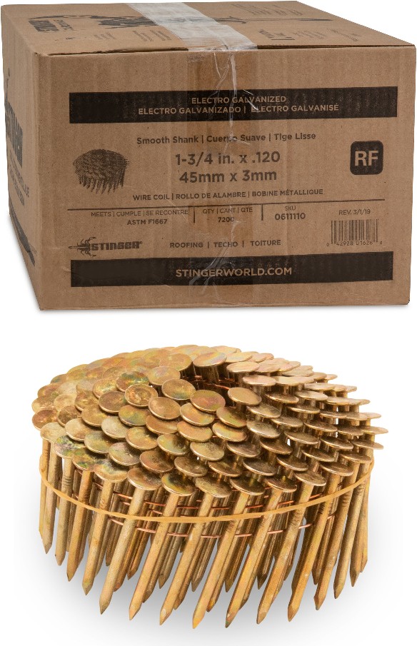 1-3/4-in 15 -Degree Smooth Shank Electro-galvanized Collated Coil Roofing Nails 7200 -Per Box