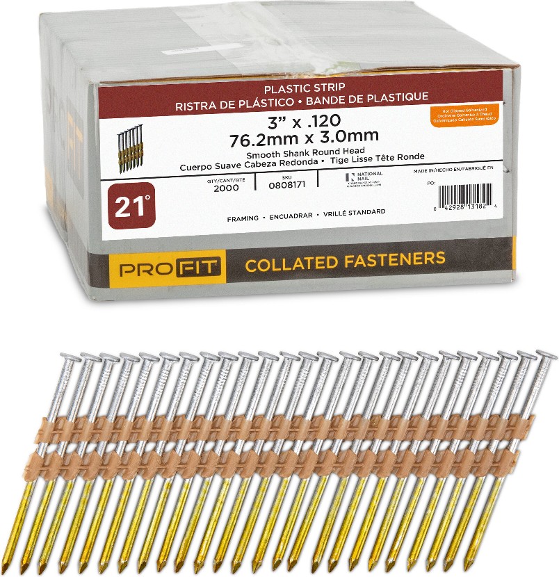 3-in x 0.12-in 21 -Degree 10d Hot-dipped galvanized Smooth Shank Collated Framing nails ( 2000 -Per Box )