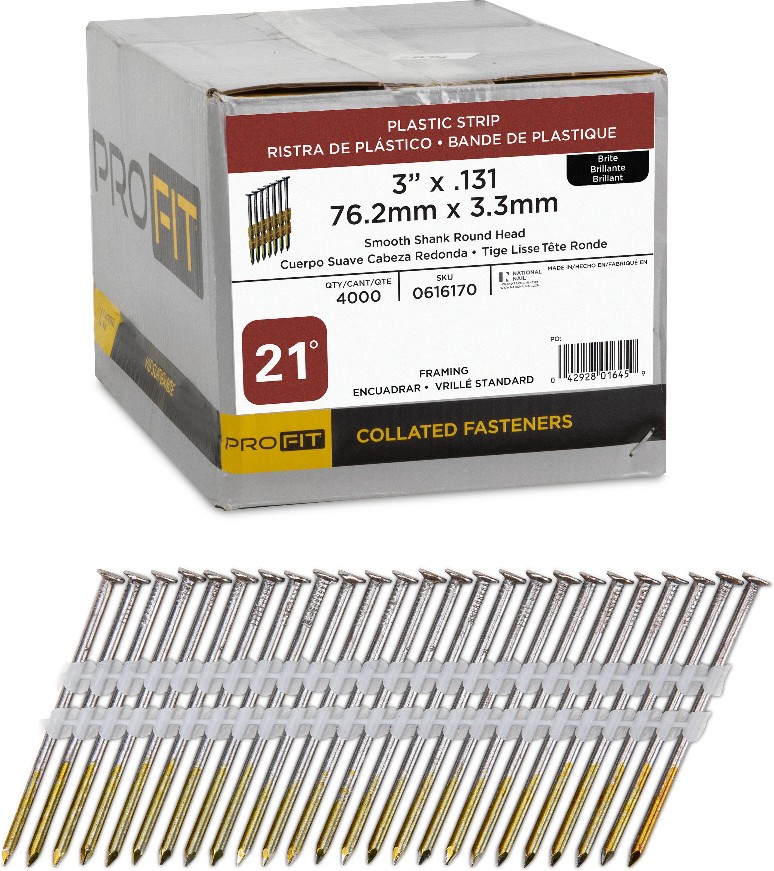 3-in x 0.131-in 21 -Degree 10d Bright Smooth Shank Collated Framing nails ( 4000 -Per Box )