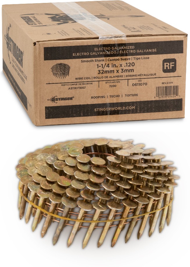 1-1/4-in 15 -Degree Smooth Shank Electro-galvanized Collated Coil Roofing Nails 7200 -Per Box