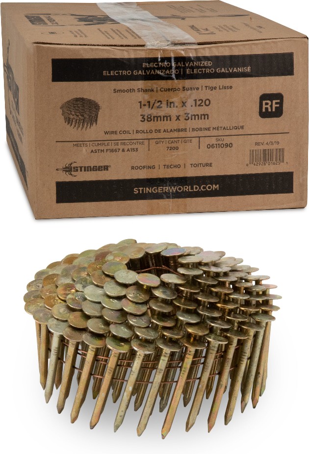 1-1/2-in 15 -Degree Smooth Shank Electro-galvanized Collated Coil Roofing Nails 7200 -Per Box