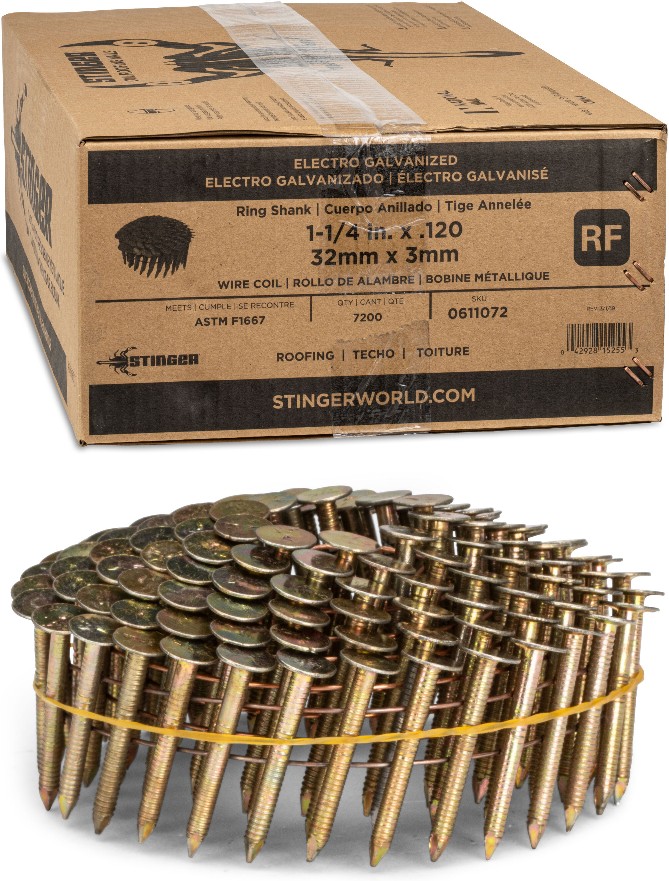 1-1/4-in 15 -Degree Ring Shank Electro-galvanized Collated Coil Roofing Nails 7200 -Per Box