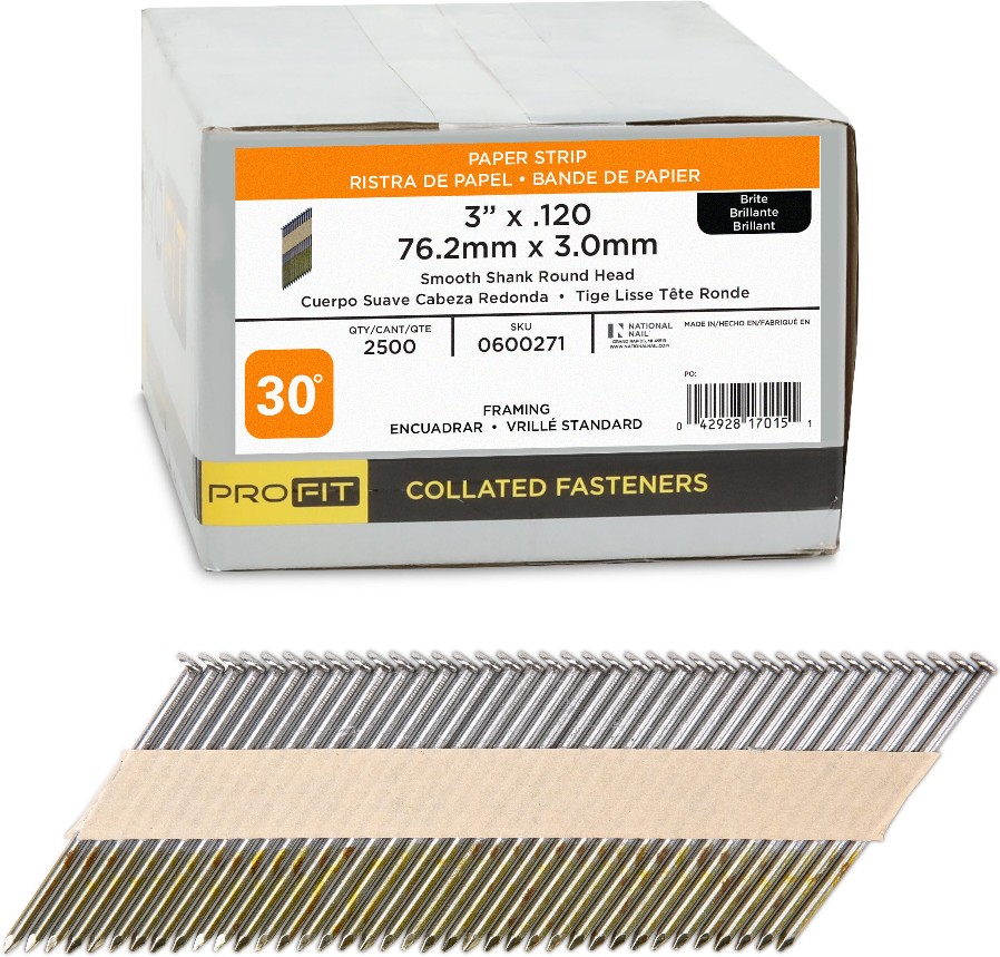 3-in x 0.12-in 30 -Degree 10d Bright Smooth Shank Collated Framing nails ( 2500 -Per Box )
