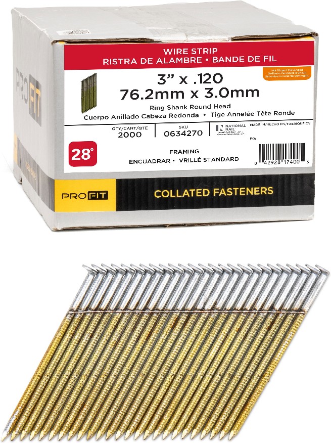 3-in x 0.12-in 28 -Degree 10d Hot-dipped galvanized Ring Shank Collated Framing nails ( 2000 -Per Box )