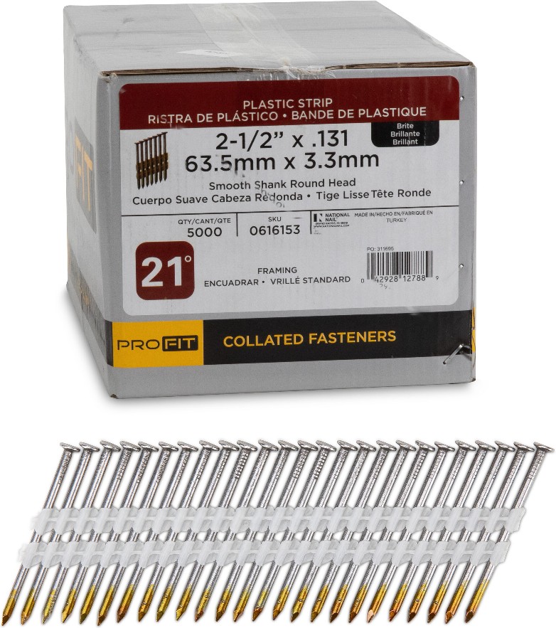2-1/2-in x 0.131-in 21 -Degree 8d Bright Smooth Shank Collated Framing nails ( 5000 -Per Box )