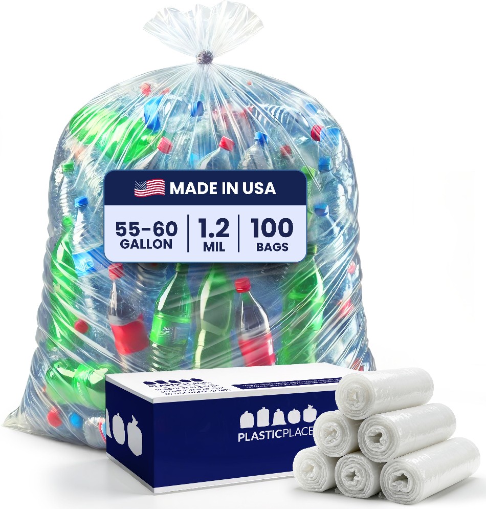 55-Gallon Clear Indoor Plastic Lawn and leaf Twist Tie Trash Bag 100 -Count