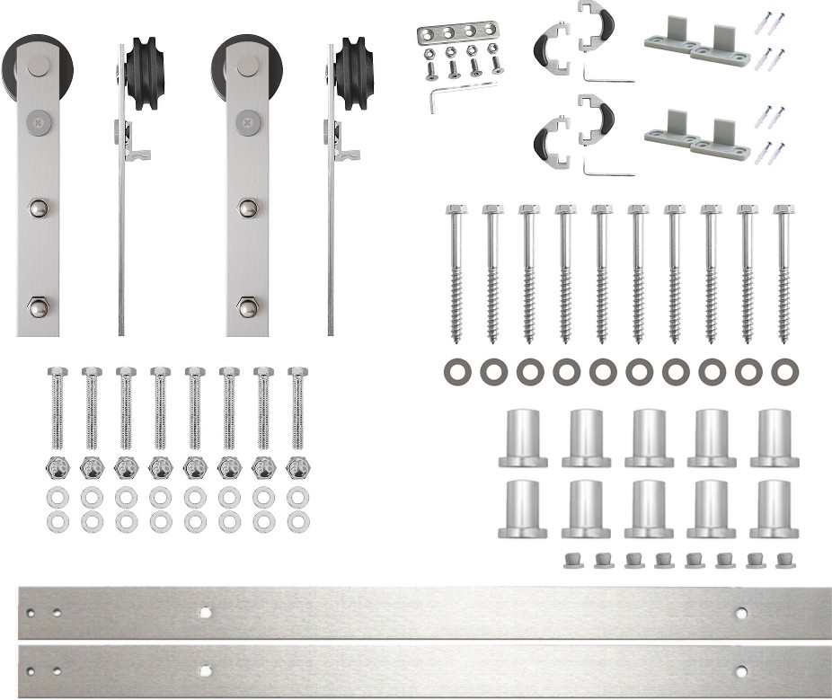 144-in Brushed Brushed Nickel Indoor I-strap Double Barn door hardware kit
