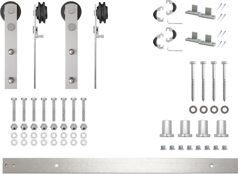 60-in Brushed Brushed Nickel Indoor I-strap Double Barn door hardware kit