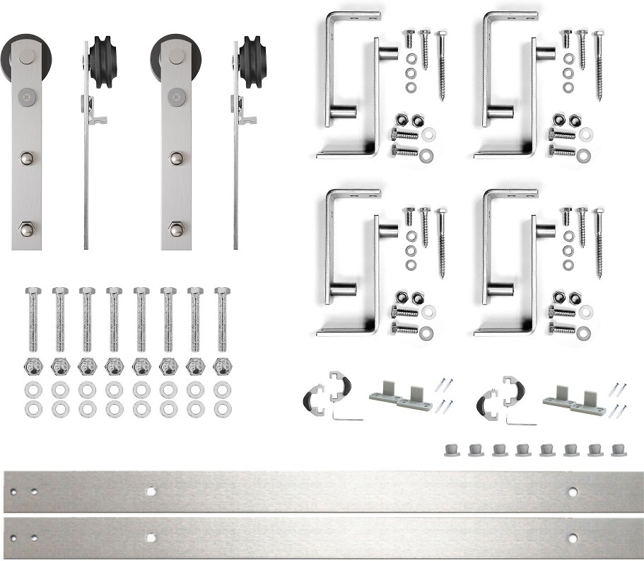 60-in Brushed Brushed Nickel Indoor I-strap Double bypass Barn door hardware kit
