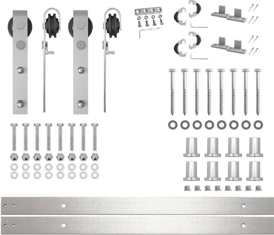 132-in Brushed Brushed Nickel Indoor J-strap Double Barn door hardware kit