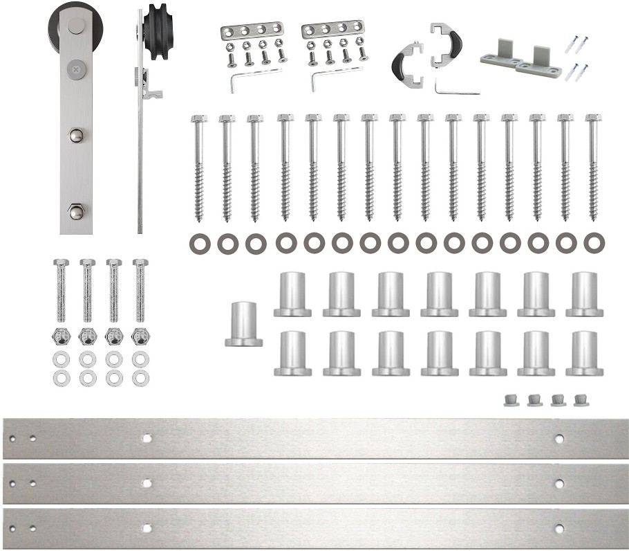 240-in Brushed Brushed Nickel Indoor I-strap Single Barn door hardware kit