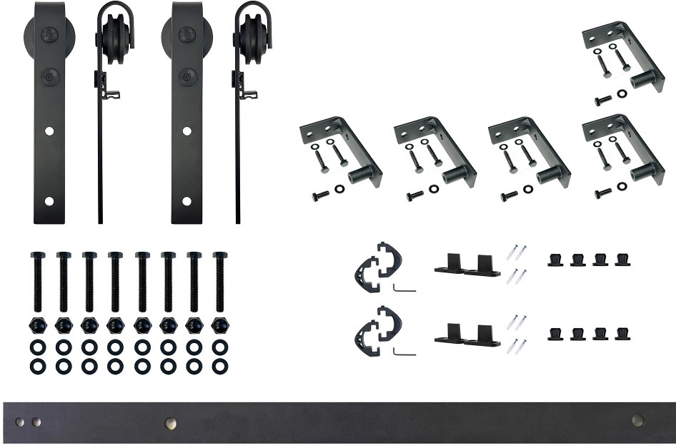 84-in Rustic black Black Indoor J-strap Double Barn door hardware kit