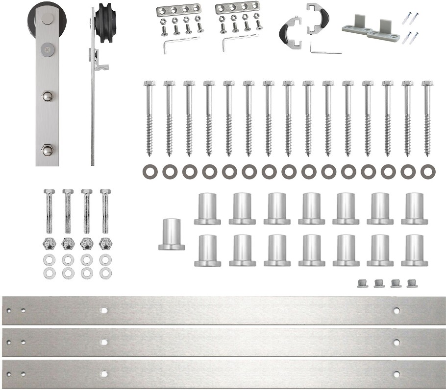 216-in Brushed Brushed Nickel Indoor I-strap Single Barn door hardware kit
