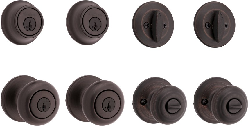 Cove Venetian Bronze Exterior Single-Cylinder Deadbolt and Keyed Entry Door Knob ft. SmartKey Security 2 -Pack