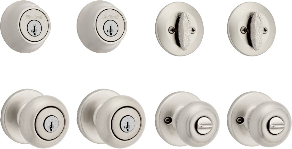 Cove Satin Nickel Exterior Single-Cylinder Deadbolt and Keyed Entry Door Knob ft. SmartKey Security 2 -Pack