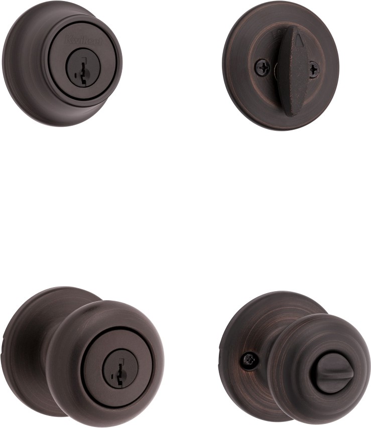Cove Venetian Bronze Exterior Single-Cylinder Deadbolt and Keyed Entry Door Knob Combo Pack ft. SmartKey Security