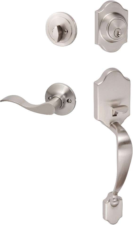 Sure-Loc Door Hardware Coral Satin Nickel Single-Cylinder Keyed Entry Door Handleset with Balboa Lever