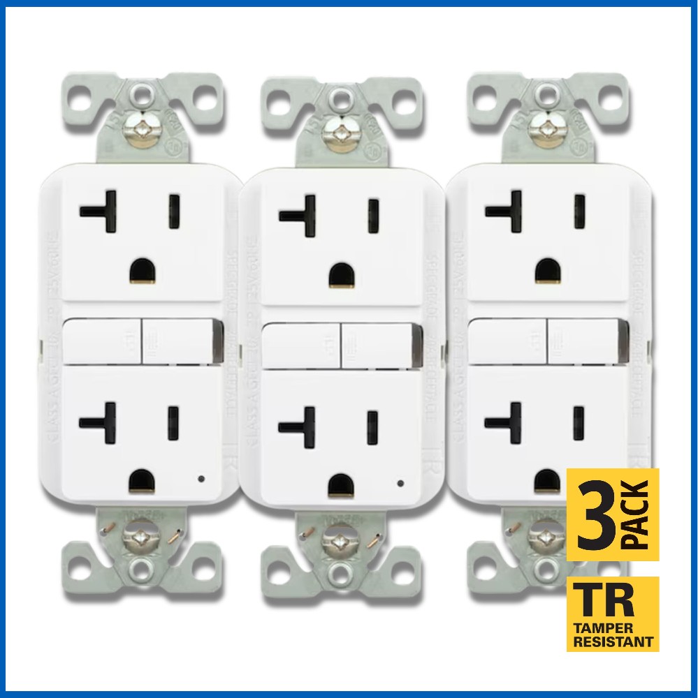 20 -Amp 125-volt Tamper Resistant GFCI Residential Decorator Outlet , White 3 -Pack