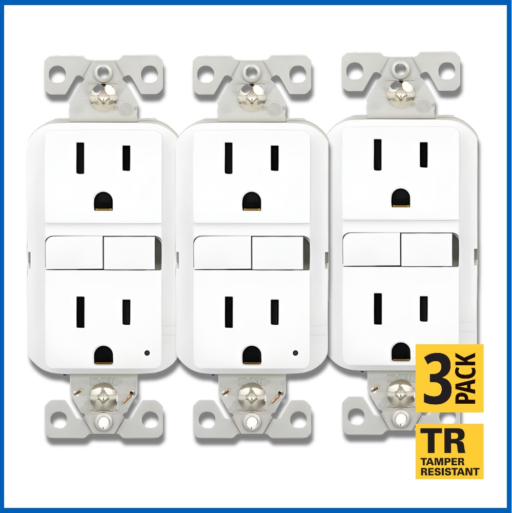 15 -Amp 125-volt Tamper Resistant GFCI Residential Decorator Outlet , White 3 -Pack